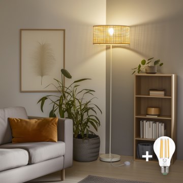 Brilagi - Candeeiro de pé LED CERIA 1xE27/40W/230V Ø 25 cm bambu/branco
