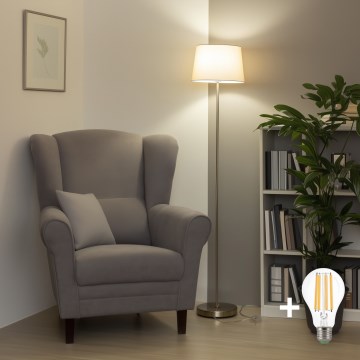 Brilagi - Candeeiro de pé LED CERIA 1xE27/40W/230V Ø 30 cm bege/cromado mate