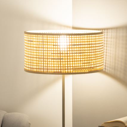 Brilagi - Candeeiro de pé LED CERIA 1xE27/40W/230V Ø 40 cm bambu/cromo fosco