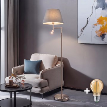 BRILAGI - Candeeiro de pé LED CERIA 1xE27/60W/230V + LED/2,1W diâmetro 45 cm cromo mate/cinzento