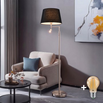 BRILAGI - Candeeiro de pé LED CERIA 1xE27/60W/230V + LED/2,1W Ø 30 cm cromado mate/preto