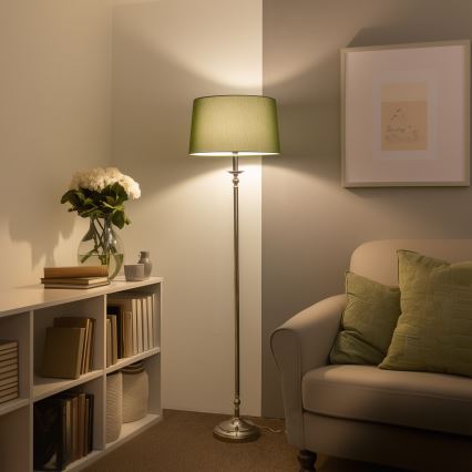 Brilagi - Candeeiro de pé LED CERIA 1xE27/60W/230V Ø 45 cm cromado brilhante/verde