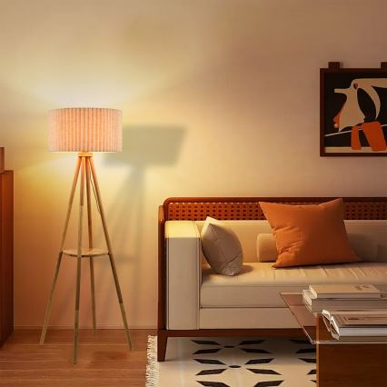 Brilagi - Candeeiro de pé NORDIC WAVE 1xE27/15W/230V madeira/linho