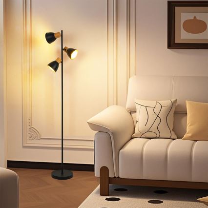 Brilagi - Candeeiro de pé ODENSE 3xE14/10W/230V madeira de seringueira/preto