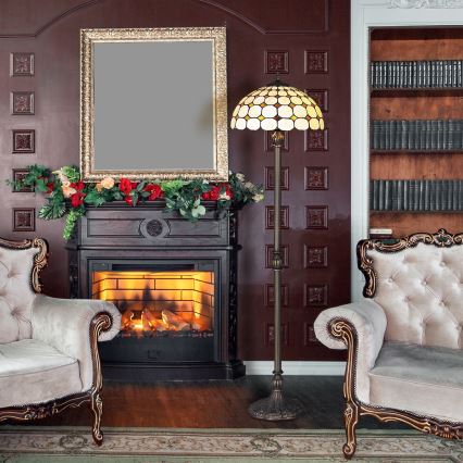 Brilagi - Candeeiro de pé Tiffany em vitral DORAN 2xE27/60W/230V