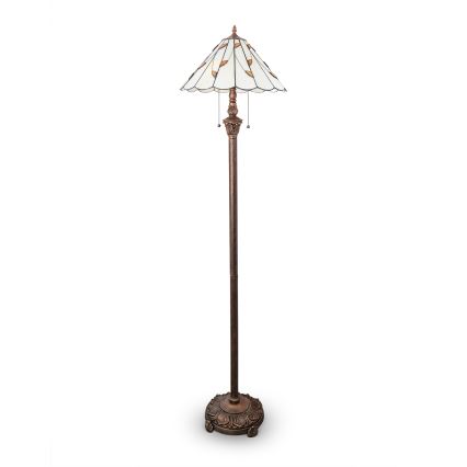 Brilagi - Candeeiro de pé Tiffany em vitral FOLIA 2xE27/60W/230V
