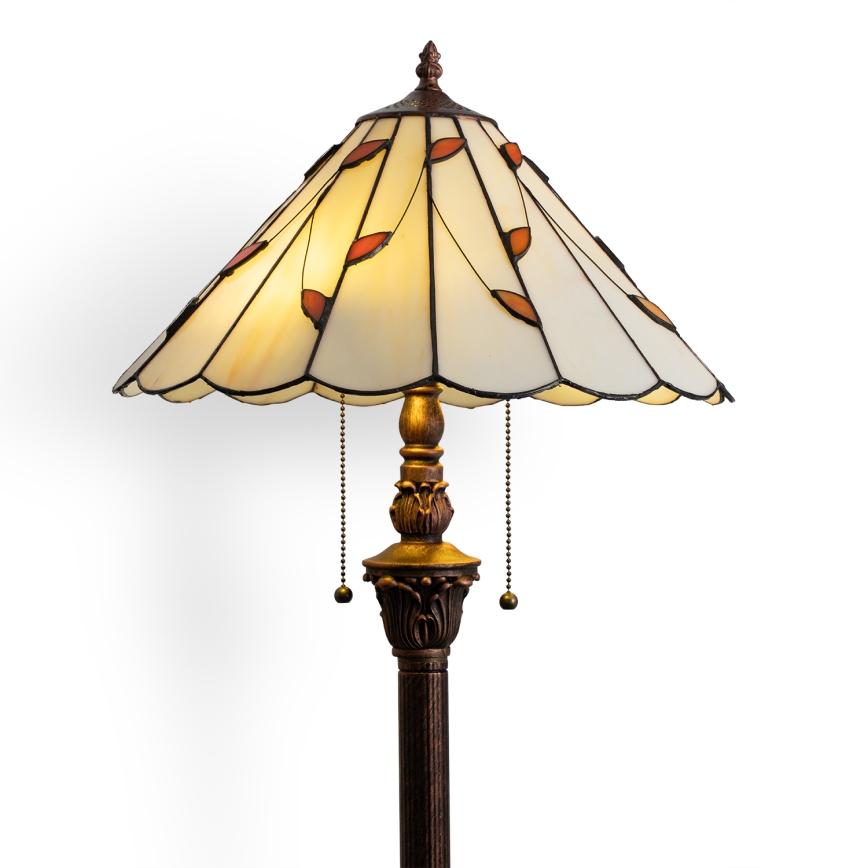 Brilagi - Candeeiro de pé Tiffany em vitral FOLIA 2xE27/60W/230V