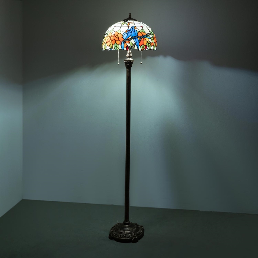 Brilagi - Candeeiro de pé Tiffany em vitral JUNGLE 2xE27/60W/230V