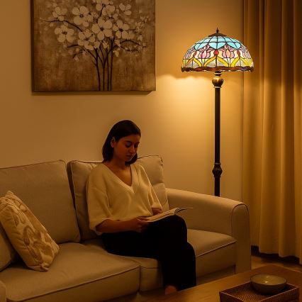 Brilagi - candeeiro de pé Tiffany em vitral LORAS 2xE27/60W/230V