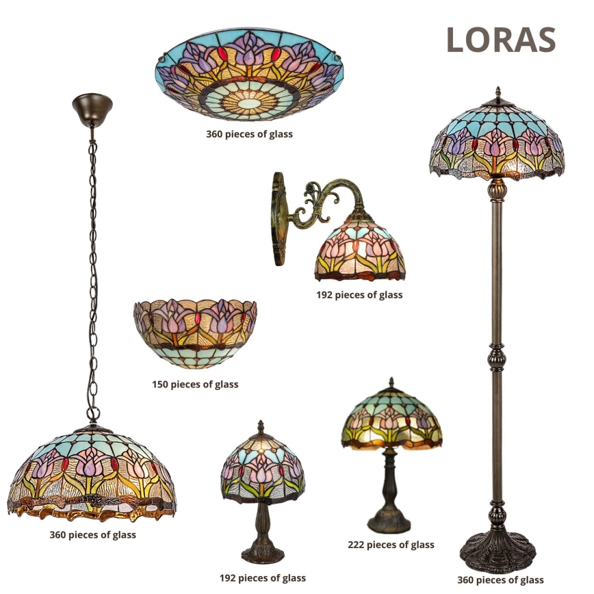 Brilagi - candeeiro de pé Tiffany em vitral LORAS 2xE27/60W/230V