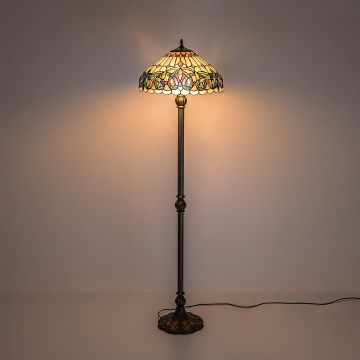 Brilagi - Candeeiro de pé Tiffany em vitral LUISA 2xE27/60W/230V
