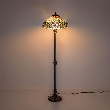 Brilagi - Candeeiro de pé Tiffany em vitral LUISA 2xE27/60W/230V