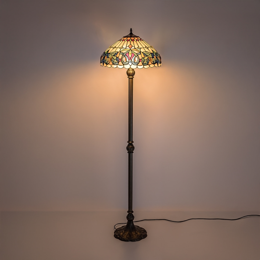 Brilagi - Candeeiro de pé Tiffany em vitral LUISA 2xE27/60W/230V