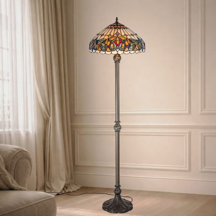 Brilagi - Candeeiro de pé Tiffany em vitral LUISA 2xE27/60W/230V