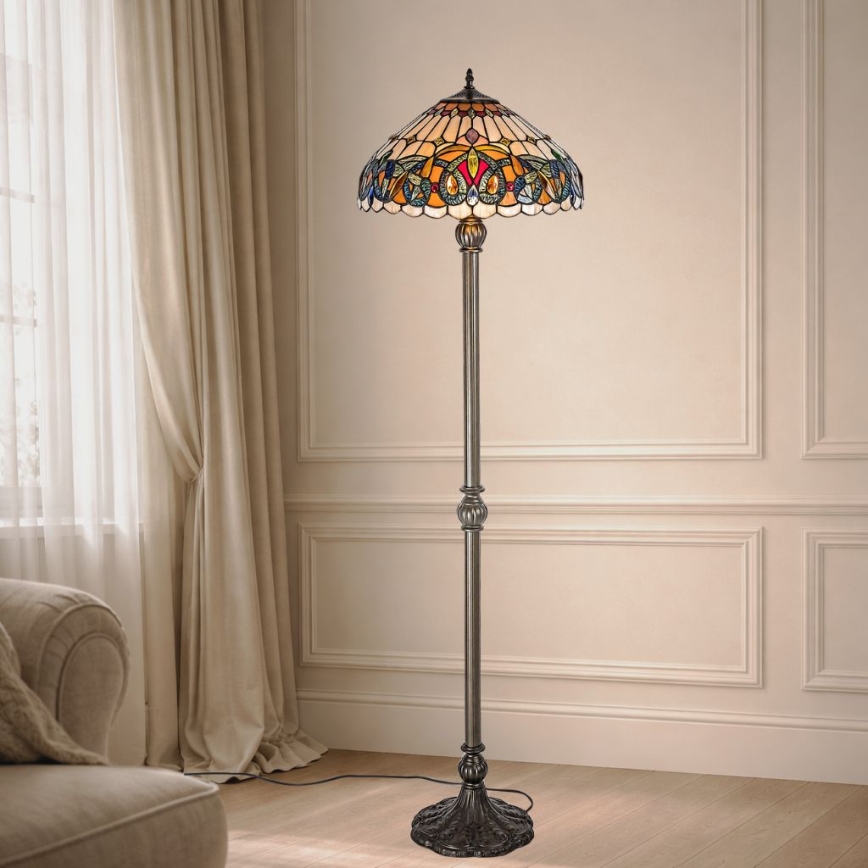 Brilagi - Candeeiro de pé Tiffany em vitral LUISA 2xE27/60W/230V