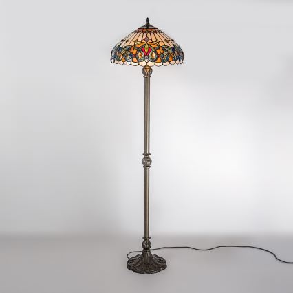 Brilagi - Candeeiro de pé Tiffany em vitral LUISA 2xE27/60W/230V