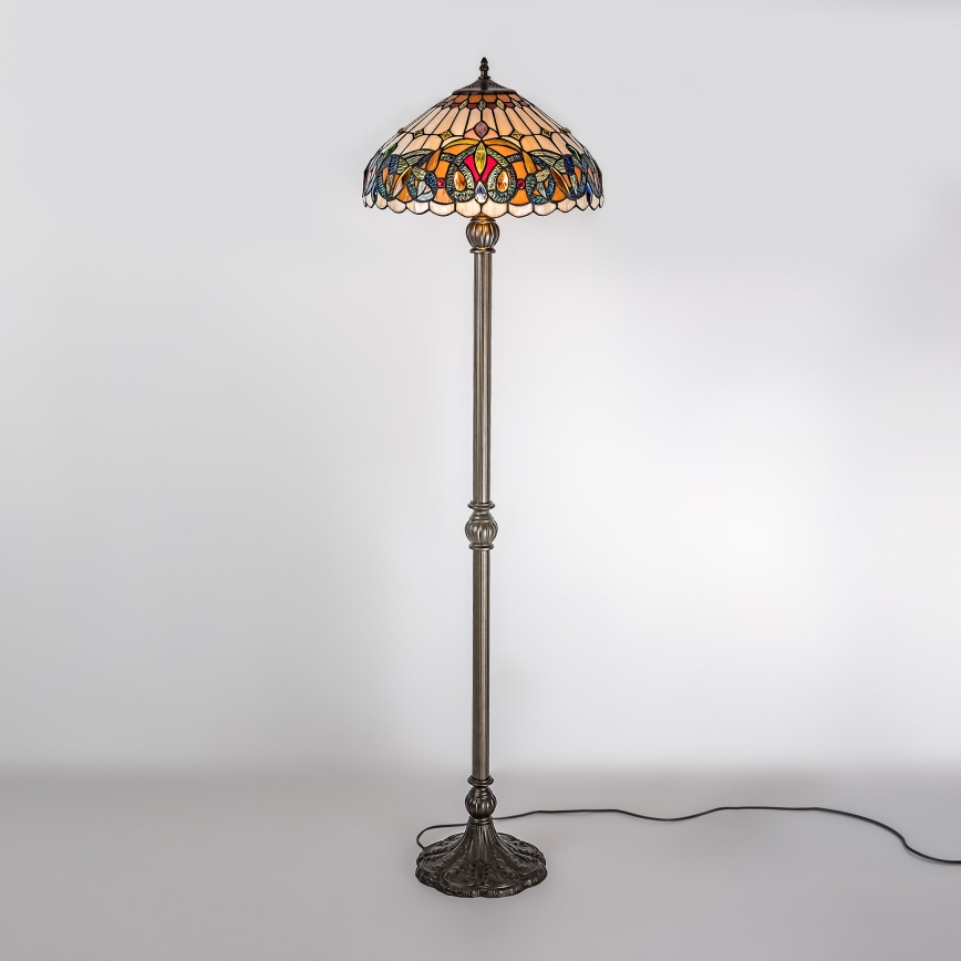 Brilagi - Candeeiro de pé Tiffany em vitral LUISA 2xE27/60W/230V