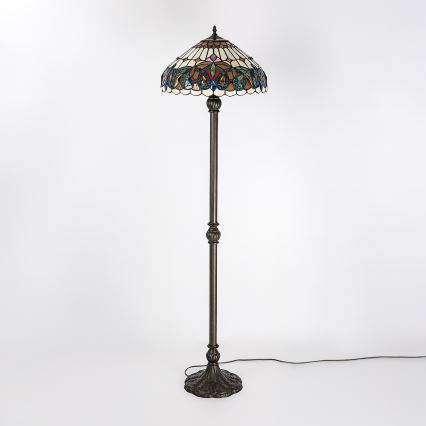 Brilagi - Candeeiro de pé Tiffany em vitral LUISA 2xE27/60W/230V