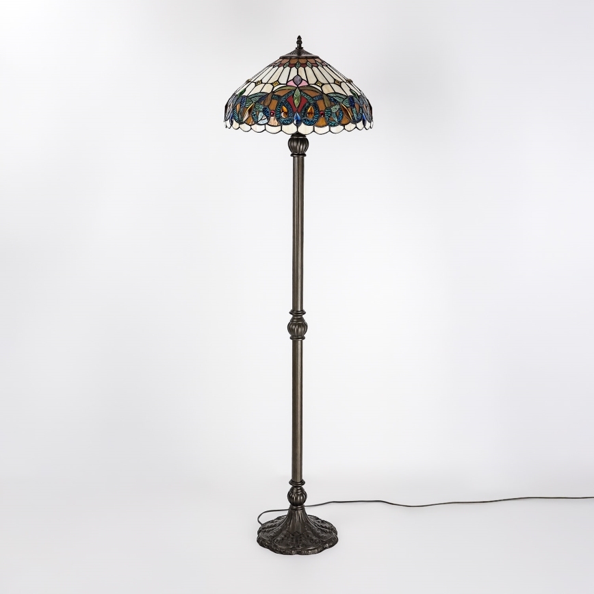 Brilagi - Candeeiro de pé Tiffany em vitral LUISA 2xE27/60W/230V