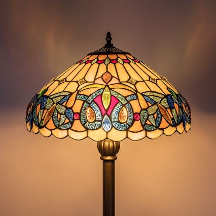 Brilagi - Candeeiro de pé Tiffany em vitral LUISA 2xE27/60W/230V