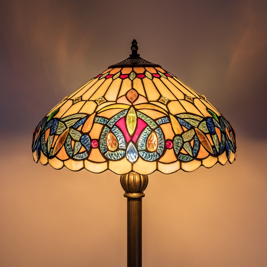 Brilagi - Candeeiro de pé Tiffany em vitral LUISA 2xE27/60W/230V