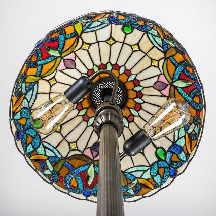 Brilagi - Candeeiro de pé Tiffany em vitral LUISA 2xE27/60W/230V