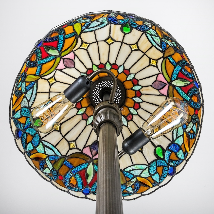 Brilagi - Candeeiro de pé Tiffany em vitral LUISA 2xE27/60W/230V