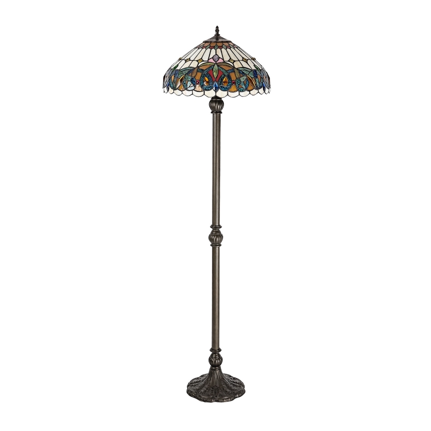 Brilagi - Candeeiro de pé Tiffany em vitral LUISA 2xE27/60W/230V