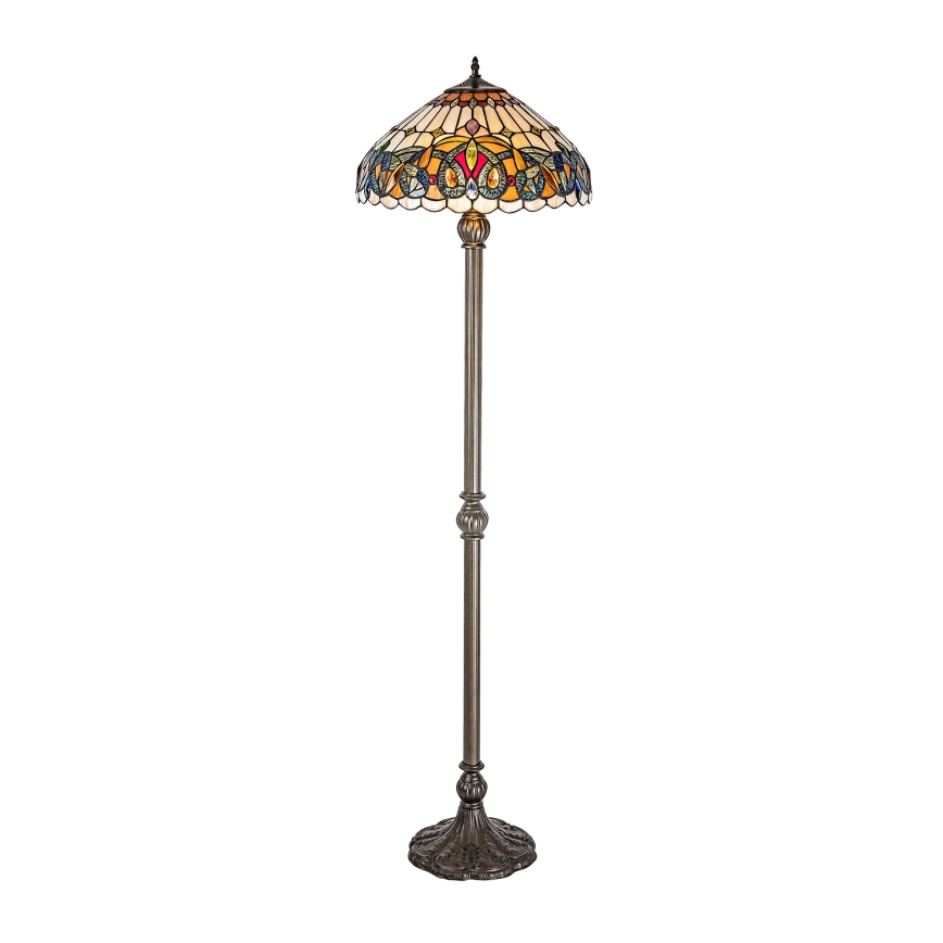Brilagi - Candeeiro de pé Tiffany em vitral LUISA 2xE27/60W/230V