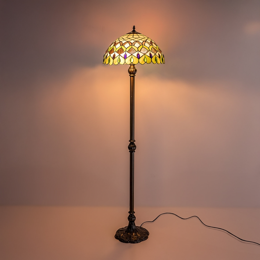 Brilagi - Candeeiro de pé Tiffany em vitral MARGARET 2xE27/60W/230V
