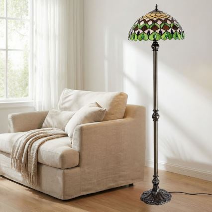 Brilagi - Candeeiro de pé Tiffany em vitral MARGARET 2xE27/60W/230V