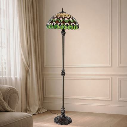 Brilagi - Candeeiro de pé Tiffany em vitral MARGARET 2xE27/60W/230V