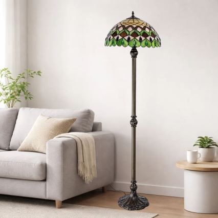 Brilagi - Candeeiro de pé Tiffany em vitral MARGARET 2xE27/60W/230V