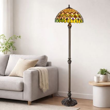 Brilagi - Candeeiro de pé Tiffany em vitral MARGARET 2xE27/60W/230V