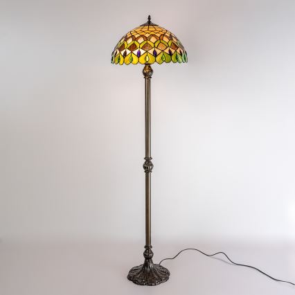 Brilagi - Candeeiro de pé Tiffany em vitral MARGARET 2xE27/60W/230V