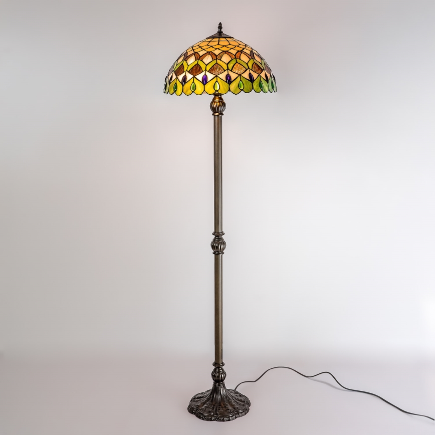 Brilagi - Candeeiro de pé Tiffany em vitral MARGARET 2xE27/60W/230V
