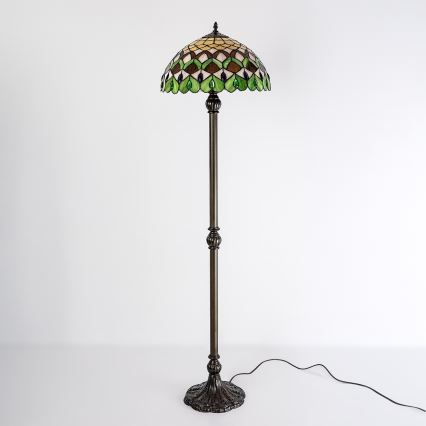 Brilagi - Candeeiro de pé Tiffany em vitral MARGARET 2xE27/60W/230V