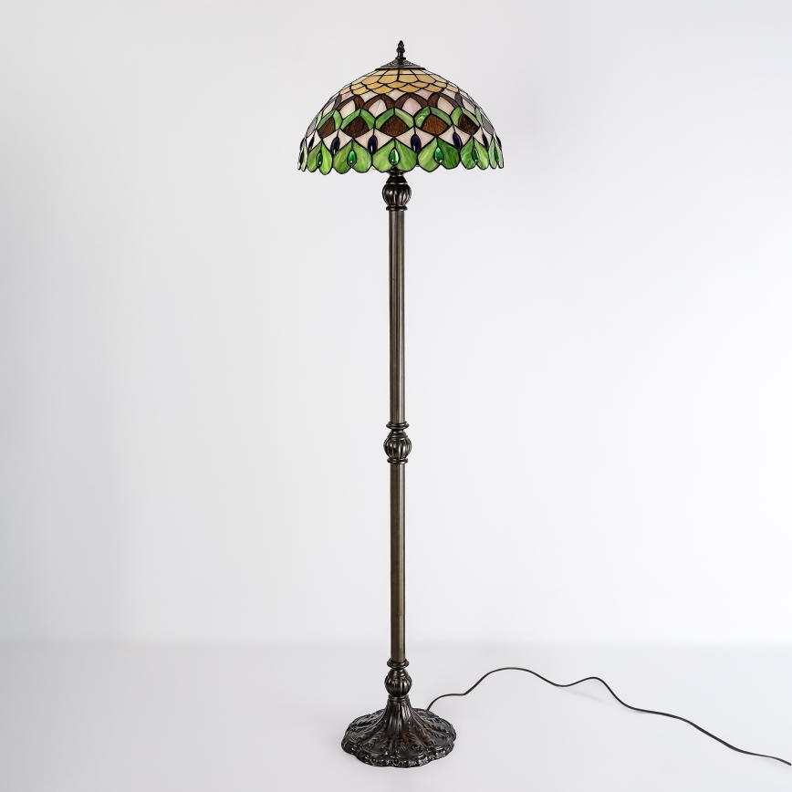 Brilagi - Candeeiro de pé Tiffany em vitral MARGARET 2xE27/60W/230V