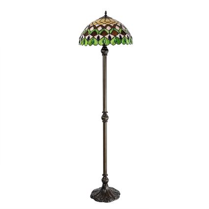 Brilagi - Candeeiro de pé Tiffany em vitral MARGARET 2xE27/60W/230V