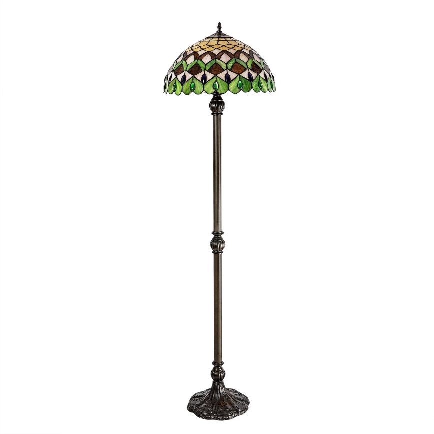 Brilagi - Candeeiro de pé Tiffany em vitral MARGARET 2xE27/60W/230V