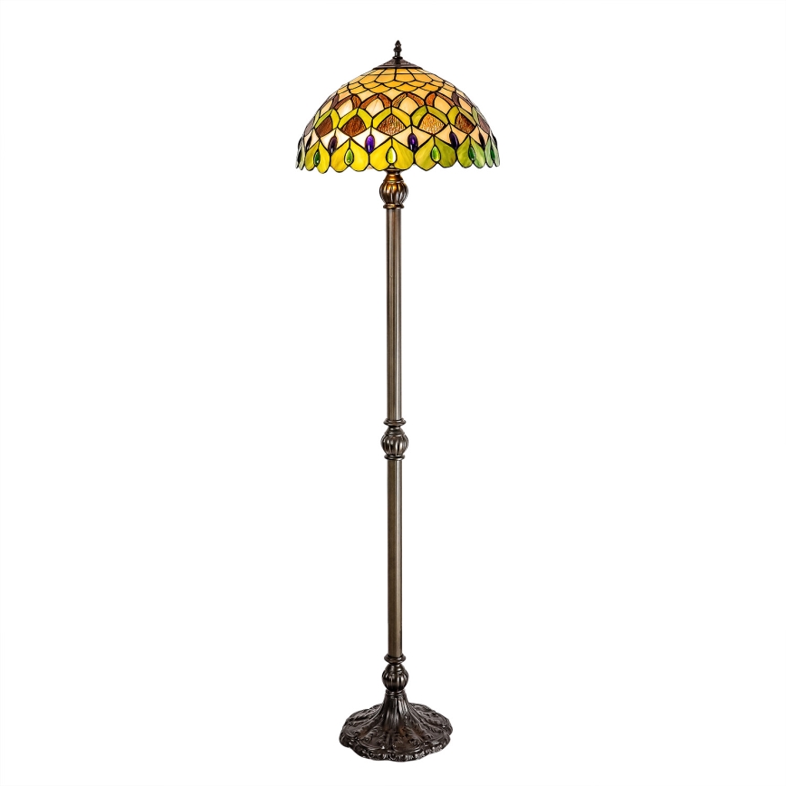 Brilagi - Candeeiro de pé Tiffany em vitral MARGARET 2xE27/60W/230V