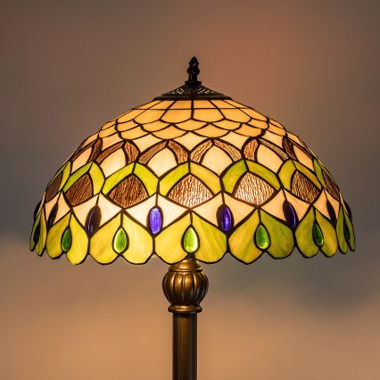 Brilagi - Candeeiro de pé Tiffany em vitral MARGARET 2xE27/60W/230V