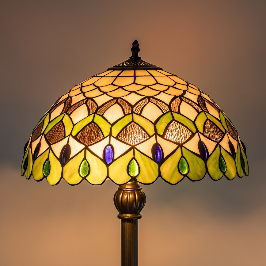 Brilagi - Candeeiro de pé Tiffany em vitral MARGARET 2xE27/60W/230V