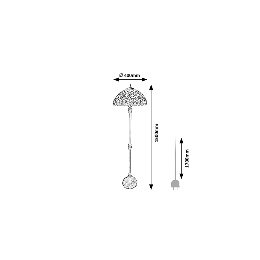 Brilagi - Candeeiro de pé Tiffany em vitral MARGARET 2xE27/60W/230V