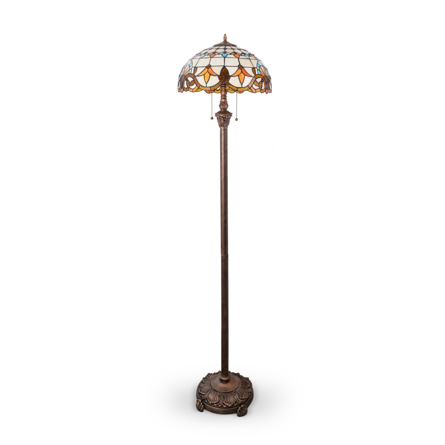Brilagi - Candeeiro de pé Tiffany em vitral MIRABELLA 2xE27/60W/230V