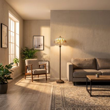 Brilagi - Candeeiro de pé Tiffany em vitral MIRABELLA 2xE27/60W/230V