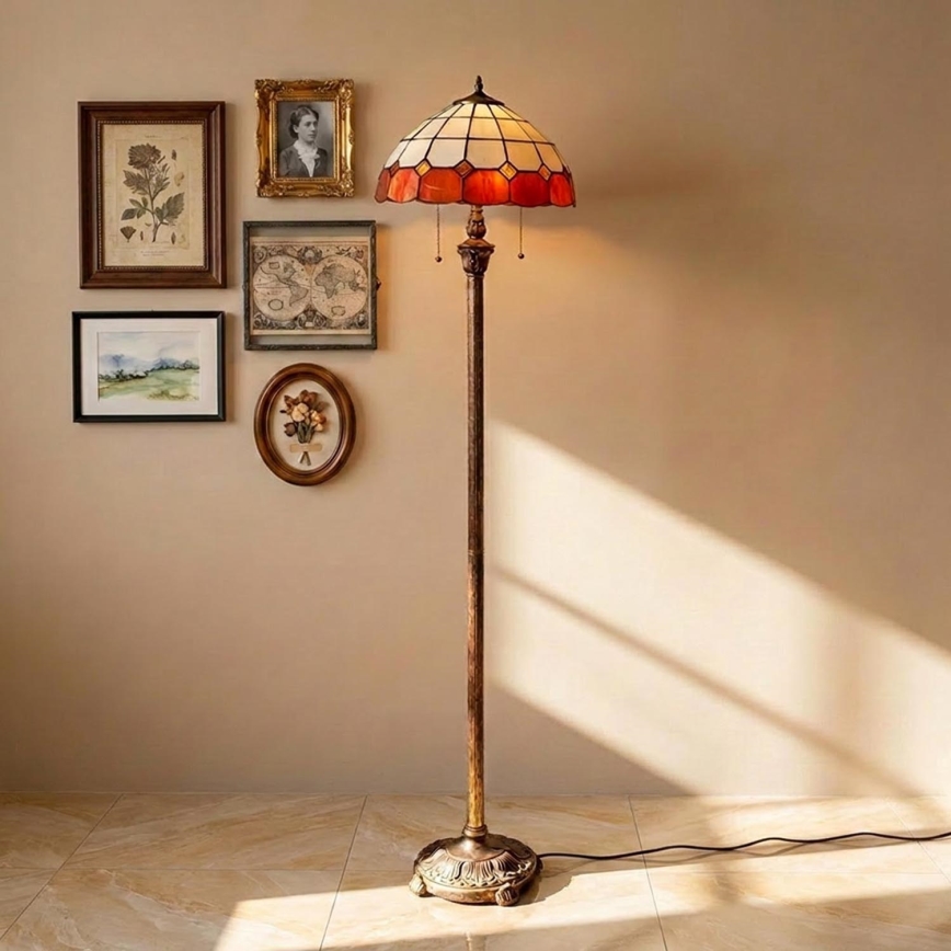 Brilagi - Candeeiro de pé Tiffany em vitral SIENNA 2xE27/60W/230V