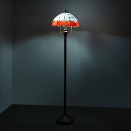 Brilagi - Candeeiro de pé Tiffany em vitral SIENNA 2xE27/60W/230V