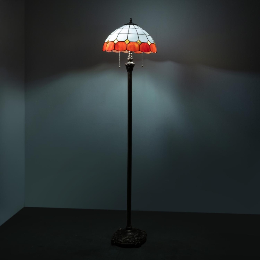 Brilagi - Candeeiro de pé Tiffany em vitral SIENNA 2xE27/60W/230V