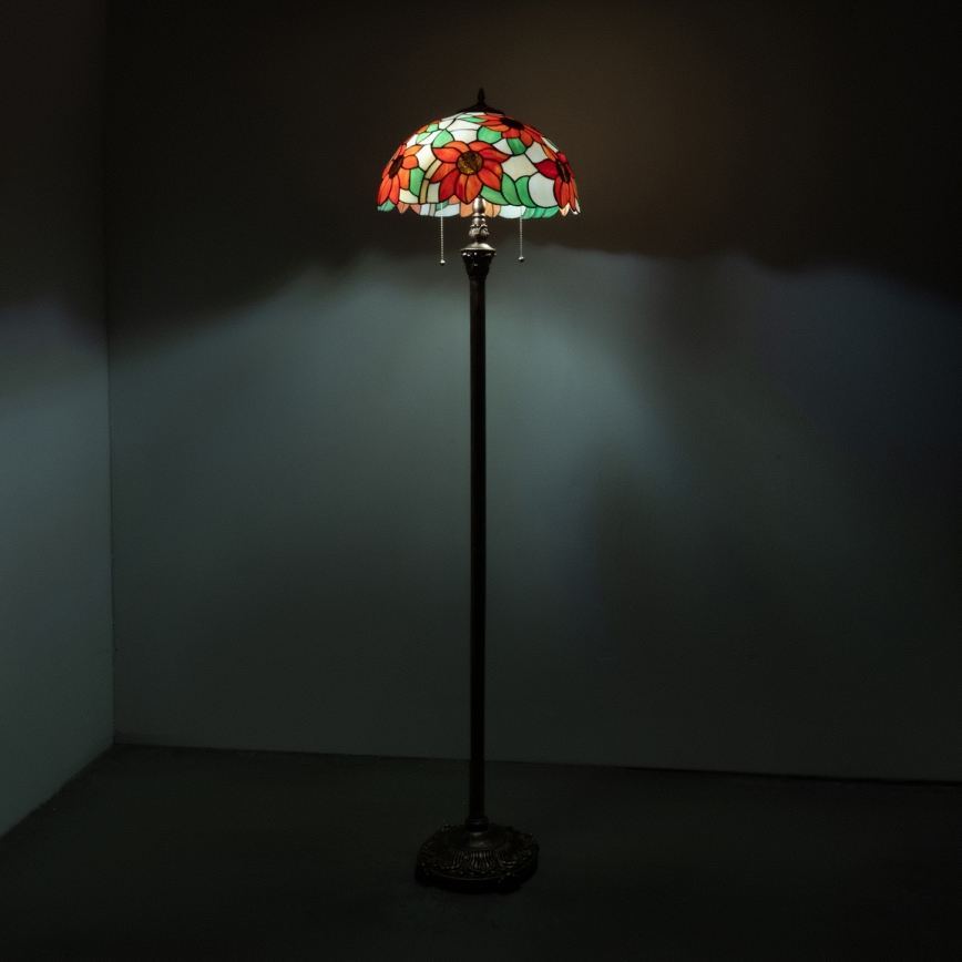 Brilagi - Candeeiro de pé Tiffany em vitral SUNFLOWER 2xE27/60W/230V